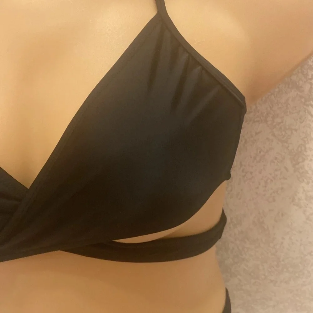 Black Wrap Strappy Bottom Bikini Set
